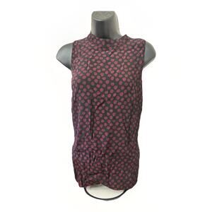 LOFT Medium Black & Burgundy Polka Dot Sleeveless Mock Neck Blouse Top Women’s